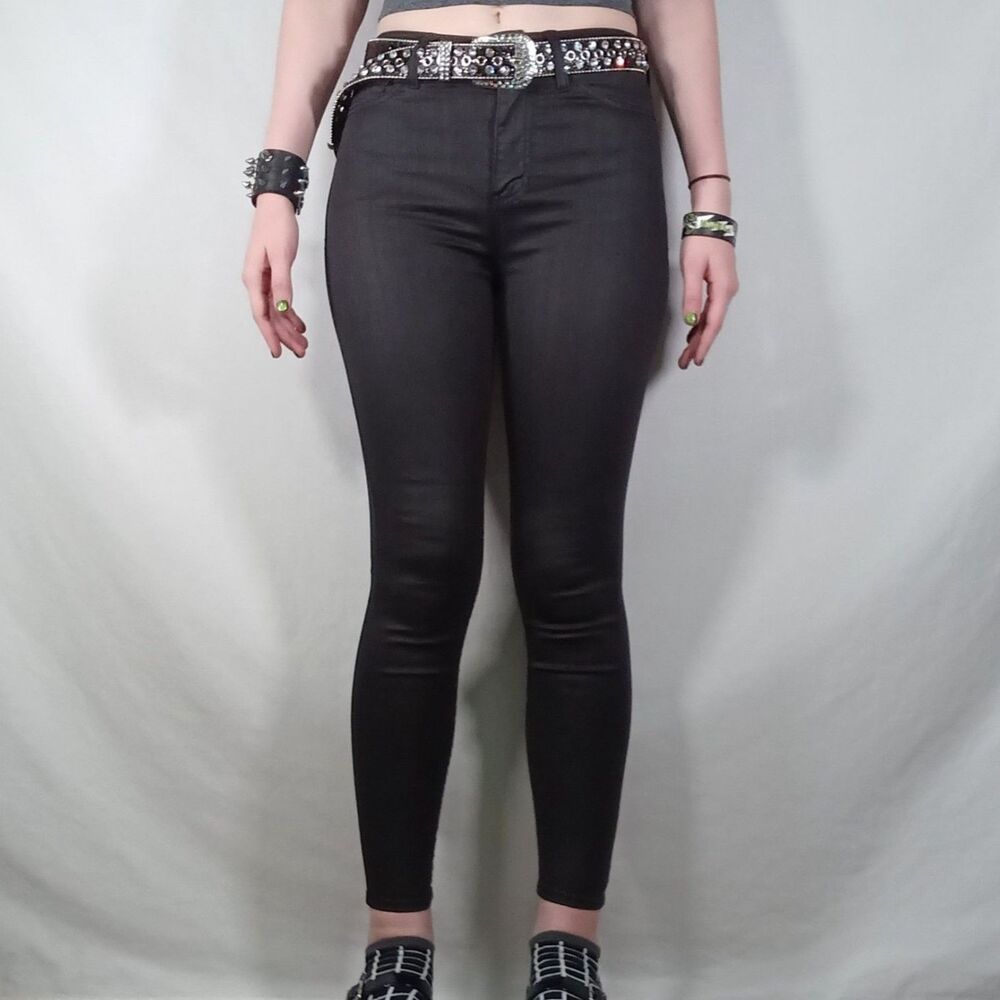 Waxed Look Shiny High Waisted Skinny Jeans